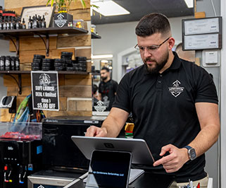 A person using a payment processing system