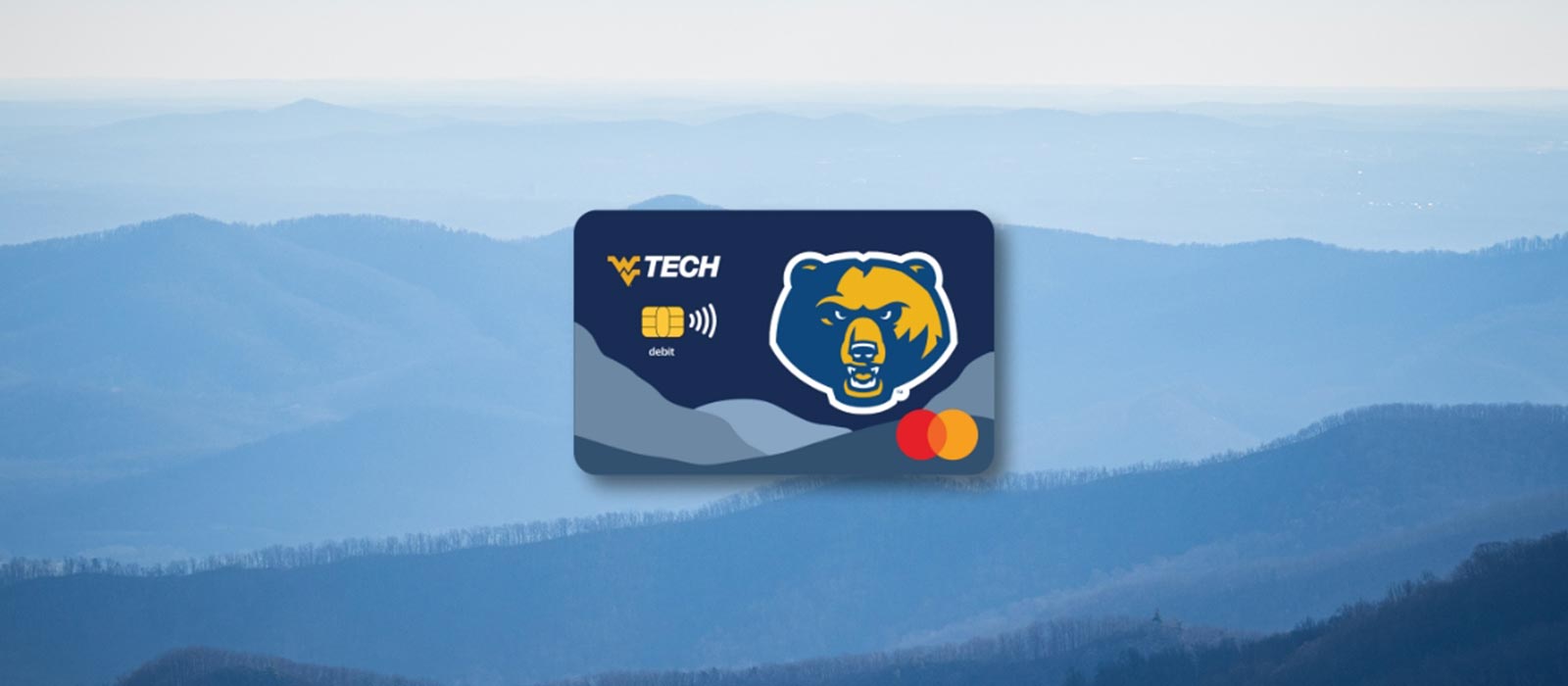 WVU Tech card overlay on a mountain