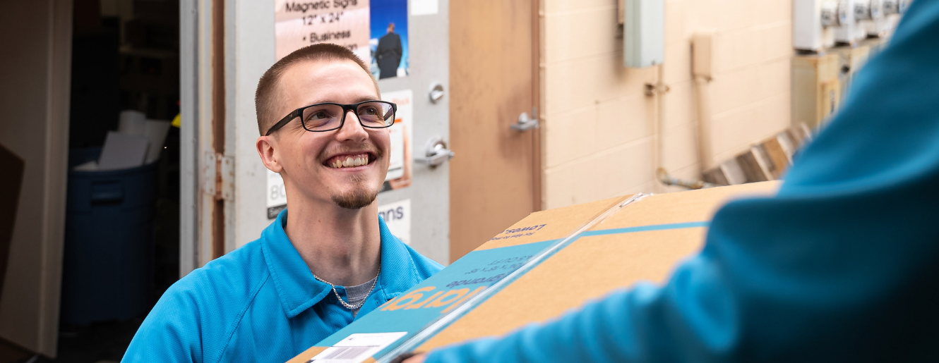 man taking a box